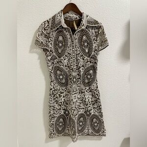 Naeem Khan Brown Dress with Ivory Embroidered Trim